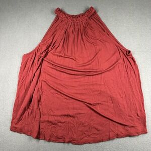 LOFT Ruffle Neck Halter Tank Top Womens XL Red Rayon Relaxed Tunic Sleeveless